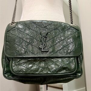 Yves Saint Laurent Niki Medium Shoulder Bag in Green Leather